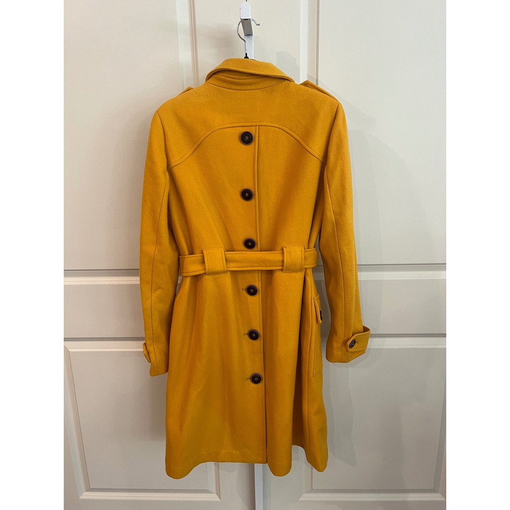 Moda International Mustard Yellow Wool Blend Belted Trench Coat Womens Sz 10 - Picture 3 of 9
